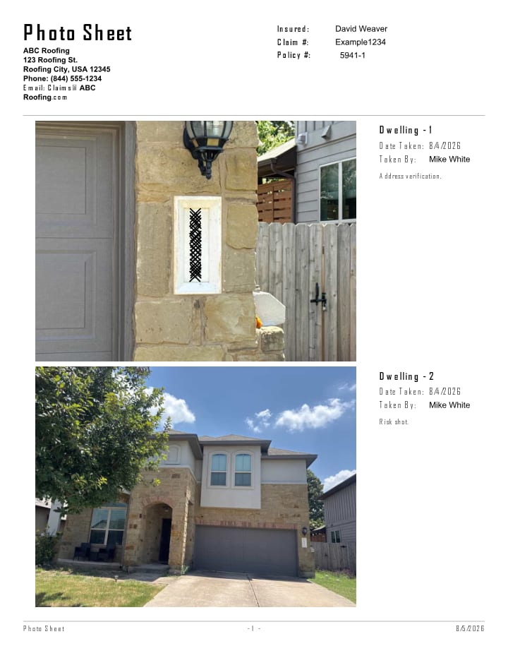 First page of the sample photo report